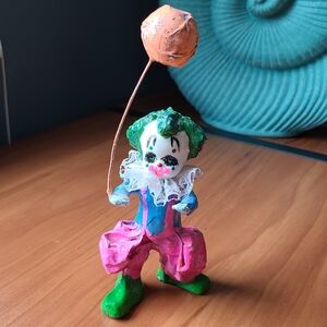 Vintage Mexico paper mache clown with balloon